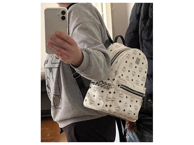 MCM Stark Rucksack Klein Eggshell Leder Aus weiß - Ansicht 15