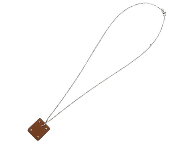 Collana in pelle e metallo Ace of Hearts di Hermès Marrone Argento - vista 3