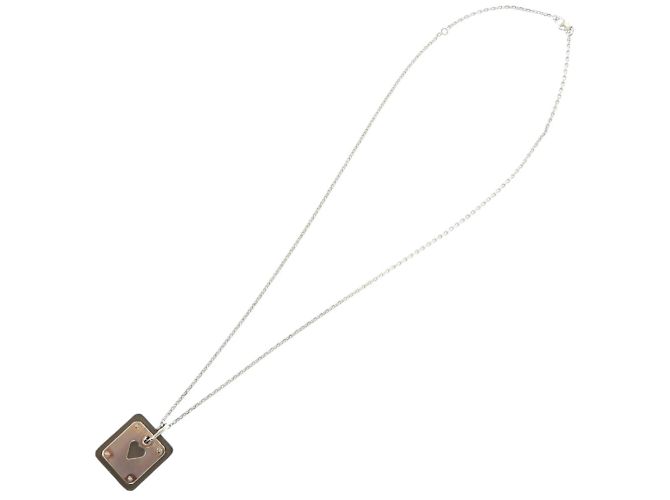 Collana in pelle e metallo Ace of Hearts di Hermès Marrone Argento - vista 4