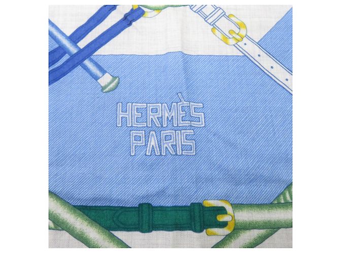 Chal de seda y cachemira Hermès Rosa Blanco Azul claro - vista 2