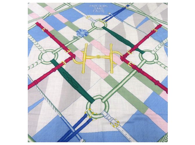 Chal de seda y cachemira Hermès Rosa Blanco Azul claro - vista 4