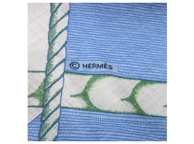 Chal de seda y cachemira Hermès Rosa Blanco Azul claro - vista 6