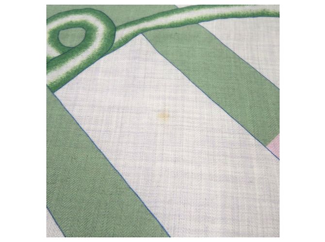 Chal de seda y cachemira Hermès Rosa Blanco Azul claro - vista 9