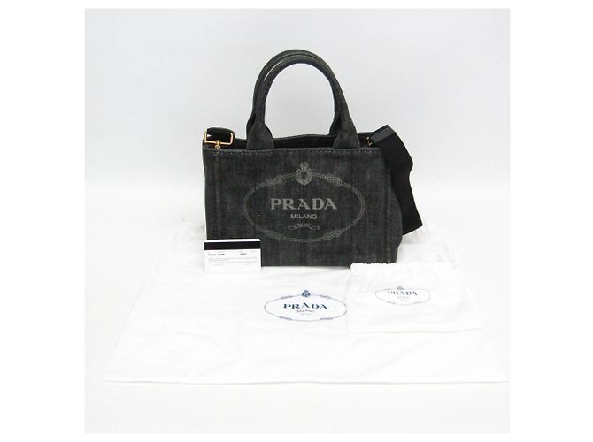 Tote Prada Canapa S Größe 1BG439 Damen Canvas Schultertasche Schwarz - Ansicht 2