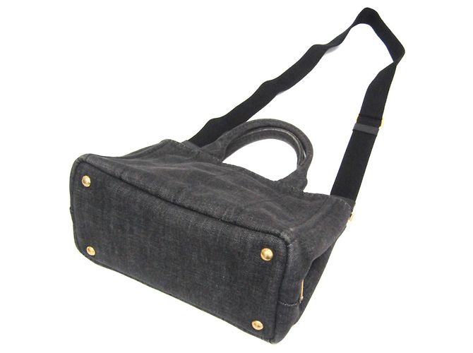 Tote Prada Canapa S Größe 1BG439 Damen Canvas Schultertasche Schwarz - Ansicht 3