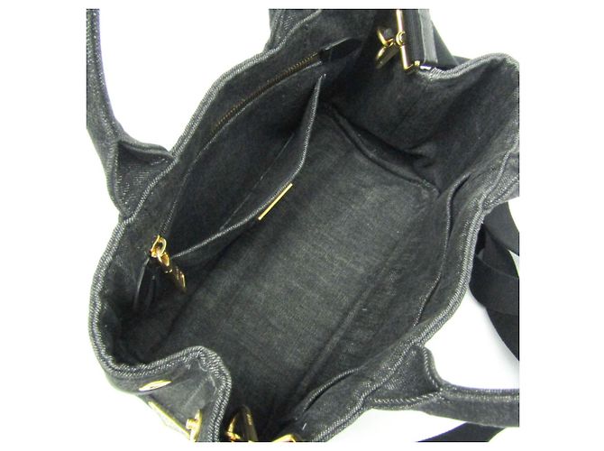 Tote Prada Canapa S Größe 1BG439 Damen Canvas Schultertasche Schwarz - Ansicht 4