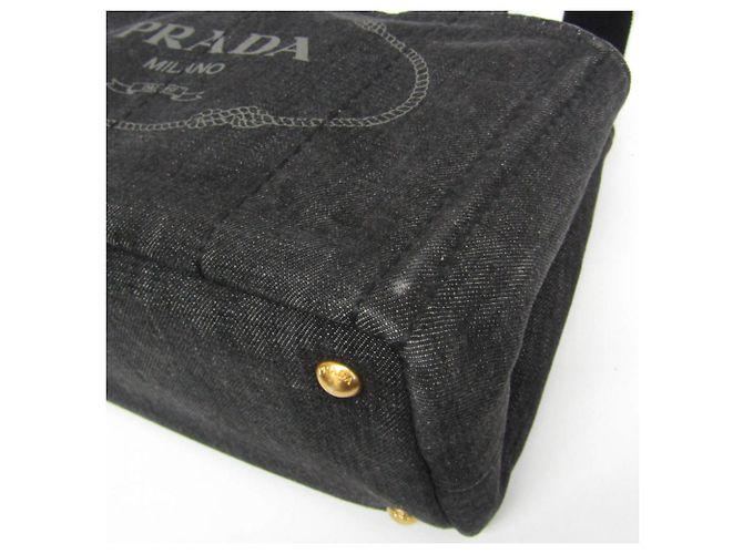 Tote Prada Canapa S Größe 1BG439 Damen Canvas Schultertasche Schwarz - Ansicht 6