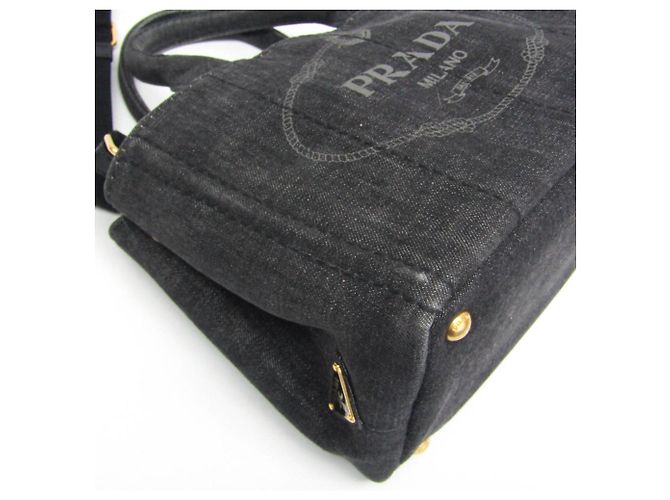 Tote Prada Canapa S Größe 1BG439 Damen Canvas Schultertasche Schwarz - Ansicht 7