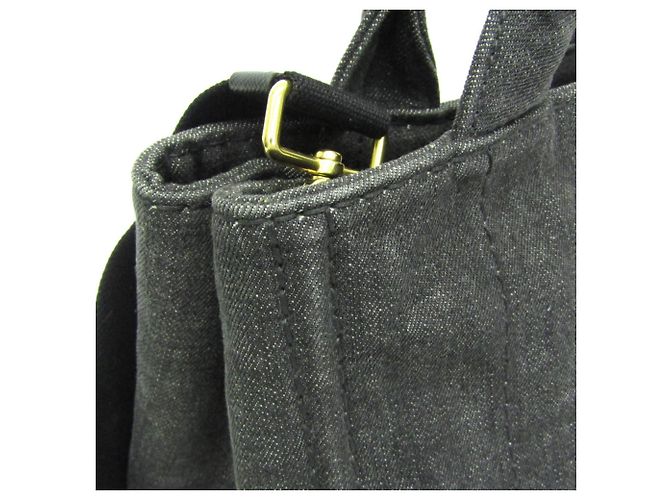 Tote Prada Canapa S Größe 1BG439 Damen Canvas Schultertasche Schwarz - Ansicht 9