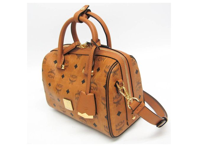 Borsa Boston Piccola Visetos Essenziale MCM Marrone - vista 7
