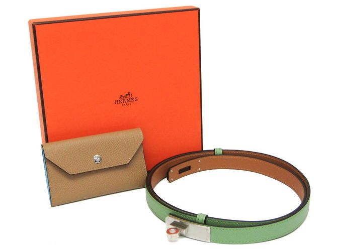 Hermès Kelly Pocket Gürtel 18 Braun Grün - Ansicht 2