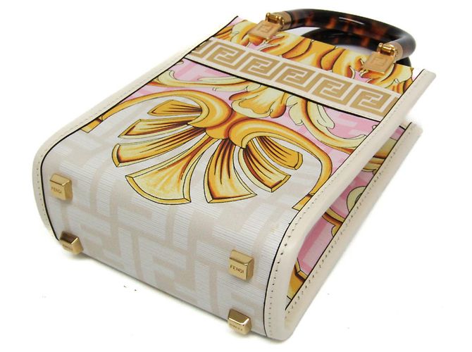 Fendi FENDACE Mini Sunshine Shopper 8BS051 Rosa Bianco D'oro - vista 3