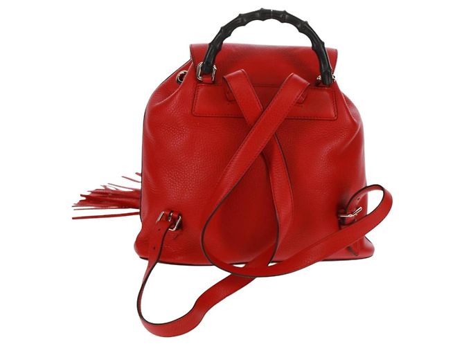 Gucci Bamboo Medium Leder Rucksack mit Quaste Rot - Ansicht 2