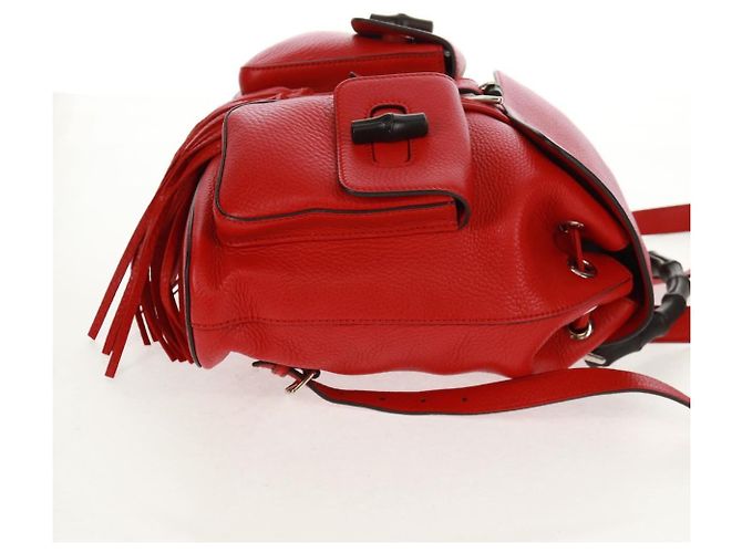 Gucci Bamboo Medium Leder Rucksack mit Quaste Rot - Ansicht 3