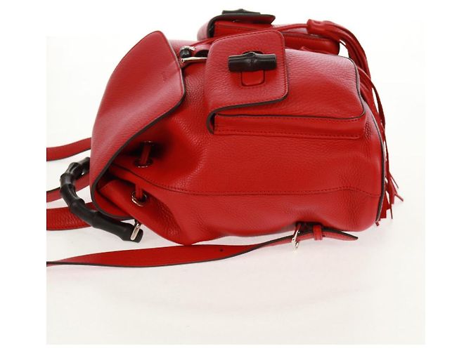 Gucci Bamboo Medium Leder Rucksack mit Quaste Rot - Ansicht 4