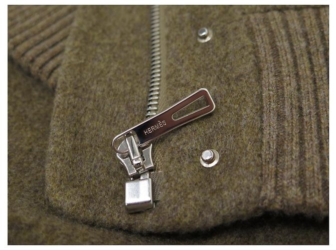 Hermès NUEVO BLAZER HERMES BOMBER CON CAPUCHA M 38 ABRIGO DE CACHEMIRA KAKI Caqui - vista 13