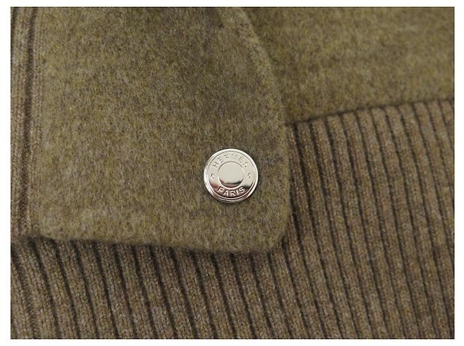 Hermès NUEVO BLAZER HERMES BOMBER CON CAPUCHA M 38 ABRIGO DE CACHEMIRA KAKI Caqui - vista 14
