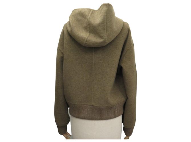 Hermès NUEVO BLAZER HERMES BOMBER CON CAPUCHA M 38 ABRIGO DE CACHEMIRA KAKI Caqui - vista 3