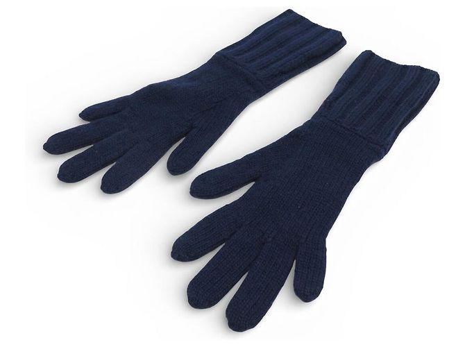 NEUE CHANEL CC LOGO NAVY CASHMERE HANDSCHUHE GRÖSSE 7.5 Marineblau - Ansicht 2