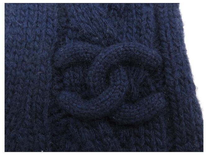 NEUE CHANEL CC LOGO NAVY CASHMERE HANDSCHUHE GRÖSSE 7.5 Marineblau - Ansicht 4
