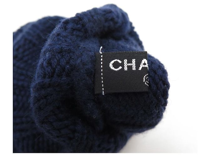 NEUE CHANEL CC LOGO NAVY CASHMERE HANDSCHUHE GRÖSSE 7.5 Marineblau - Ansicht 5