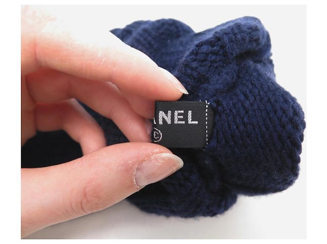 NEUE CHANEL CC LOGO NAVY CASHMERE HANDSCHUHE GRÖSSE 7.5 Marineblau - Ansicht 6