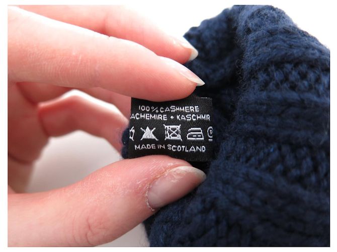 NEUE CHANEL CC LOGO NAVY CASHMERE HANDSCHUHE GRÖSSE 7.5 Marineblau - Ansicht 7