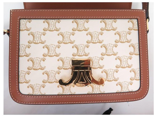 Céline NUOVA BORSA A MANO CELINE TRIOMPHE TEEN 188882 CANVAS E PELLE DI VITELLO Beige - vista 10