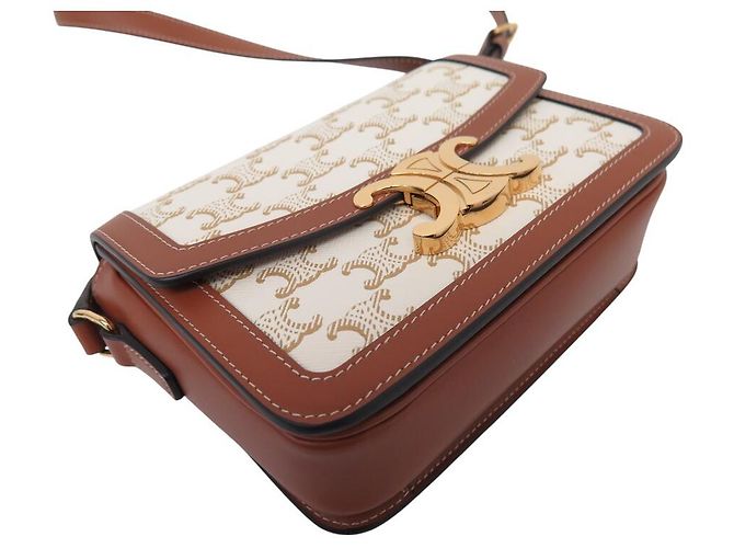 Céline NUOVA BORSA A MANO CELINE TRIOMPHE TEEN 188882 CANVAS E PELLE DI VITELLO Beige - vista 3