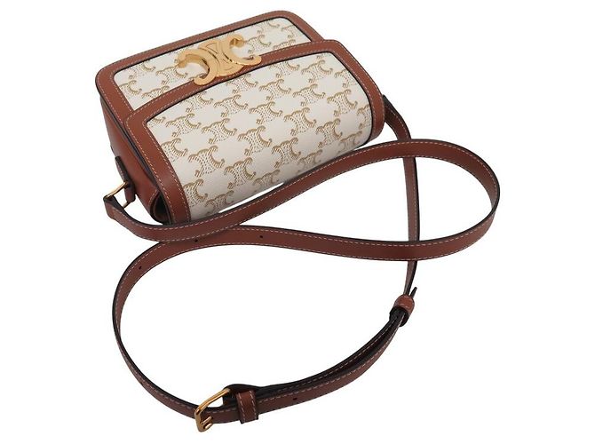 Céline NUOVA BORSA A MANO CELINE TRIOMPHE TEEN 188882 CANVAS E PELLE DI VITELLO Beige - vista 4