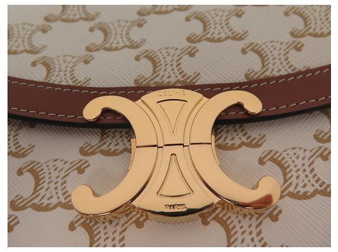 Céline NUOVA BORSA A MANO CELINE TRIOMPHE TEEN 188882 CANVAS E PELLE DI VITELLO Beige - vista 7