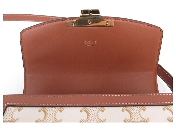 Céline NUOVA BORSA A MANO CELINE TRIOMPHE TEEN 188882 CANVAS E PELLE DI VITELLO Beige - vista 9