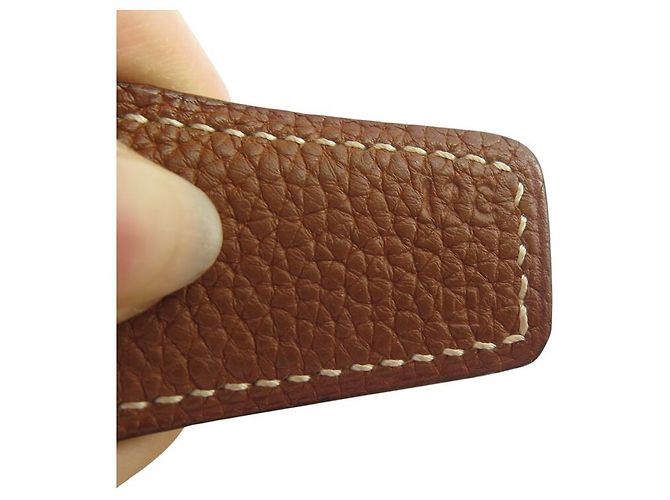 Hermès CINTURÓN HERMES H BUCLE GUILLOCHE 32MM T105 EN CUERO REVERSIBLE TOGO EPSOM Castaño - vista 12