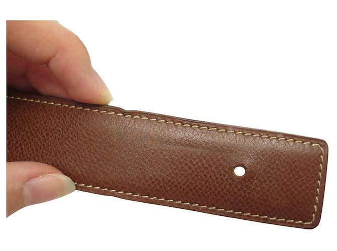 Hermès CINTURÓN HERMES H BUCLE GUILLOCHE 32MM T105 EN CUERO REVERSIBLE TOGO EPSOM Castaño - vista 13