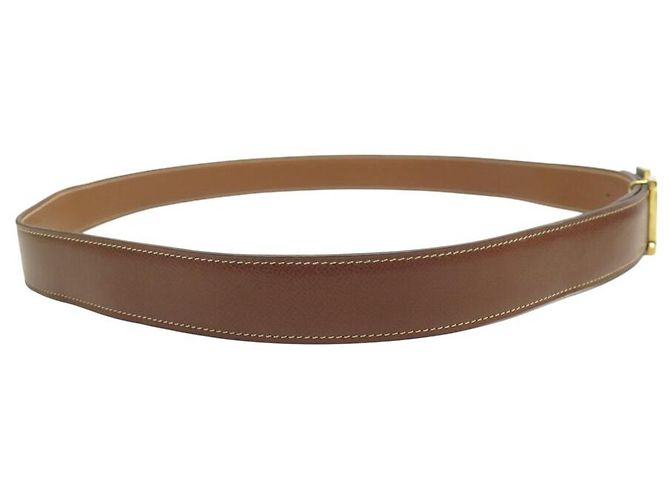 Hermès CINTURÓN HERMES H BUCLE GUILLOCHE 32MM T105 EN CUERO REVERSIBLE TOGO EPSOM Castaño - vista 3