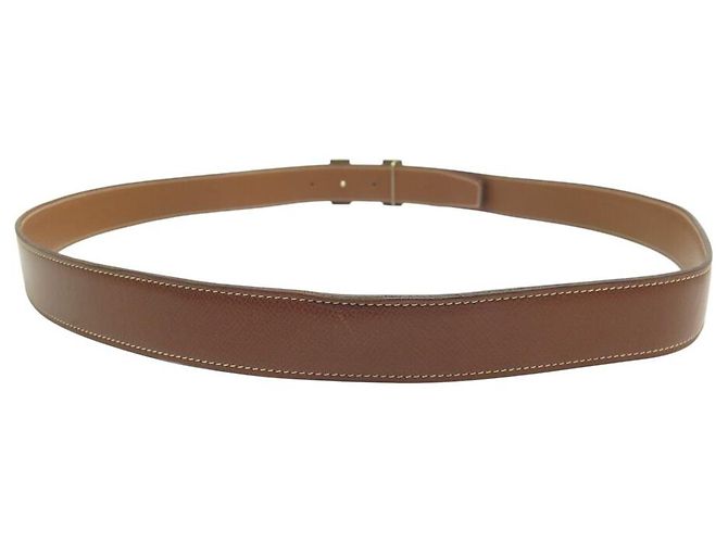 Hermès CINTURÓN HERMES H BUCLE GUILLOCHE 32MM T105 EN CUERO REVERSIBLE TOGO EPSOM Castaño - vista 4