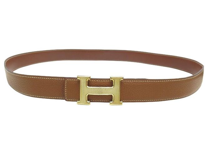 Hermès CINTURÓN HERMES H BUCLE GUILLOCHE 32MM T105 EN CUERO REVERSIBLE TOGO EPSOM Castaño - vista 5
