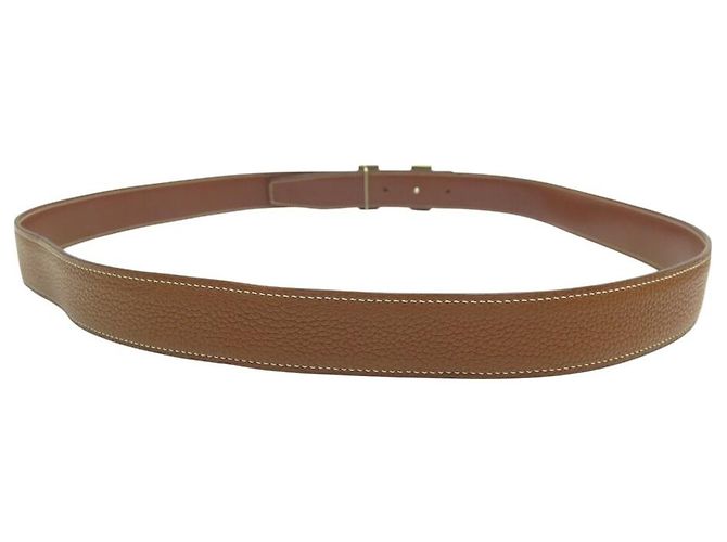 Hermès CINTURÓN HERMES H BUCLE GUILLOCHE 32MM T105 EN CUERO REVERSIBLE TOGO EPSOM Castaño - vista 8
