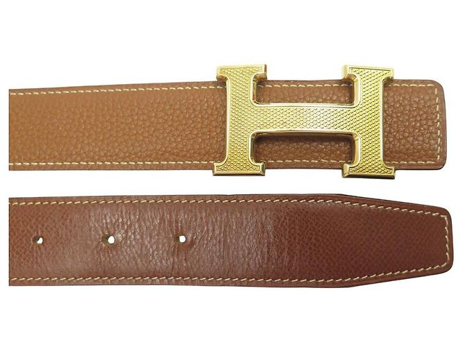 Hermès CINTURÓN HERMES H BUCLE GUILLOCHE 32MM T105 EN CUERO REVERSIBLE TOGO EPSOM Castaño - vista 9