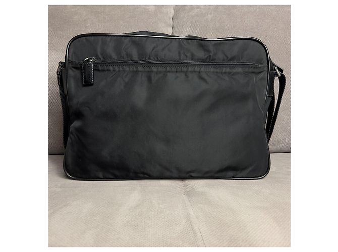 Bolsa de ombro para laptop em nylon Saffiano Tessuto com logo triangular Prada Preto - vista 4