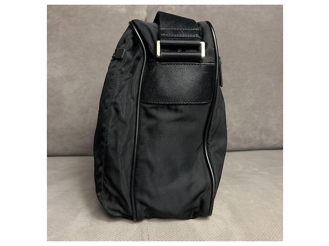 Bolsa de ombro para laptop em nylon Saffiano Tessuto com logo triangular Prada Preto - vista 5
