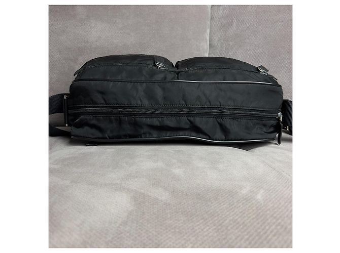 Bolsa de ombro para laptop em nylon Saffiano Tessuto com logo triangular Prada Preto - vista 7