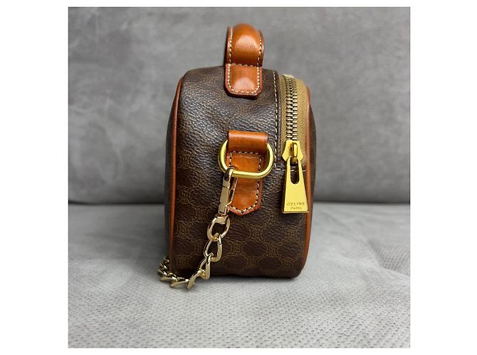 Vintage Celine Céline Macadam Mini Kamera Schultertasche Braun - Ansicht 6