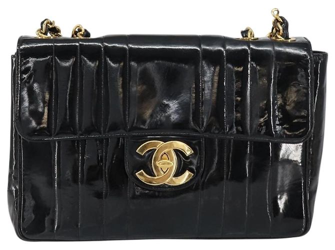 CHANEL Matelassé 30 Borsa a Spalla con Catena Smalto Nero Oro CC Auth 158839 D'oro - vista 13
