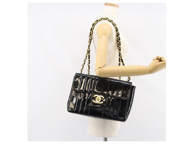 CHANEL Matelassé 30 Borsa a Spalla con Catena Smalto Nero Oro CC Auth 158839 D'oro - vista 24