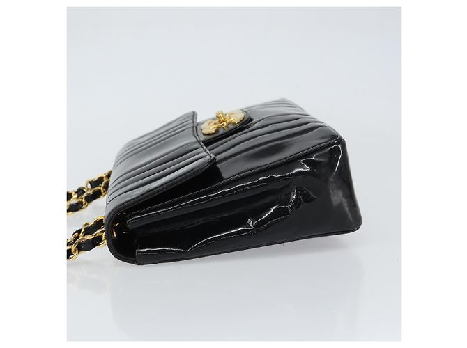 CHANEL Matelassé 30 Borsa a Spalla con Catena Smalto Nero Oro CC Auth 158839 D'oro - vista 4