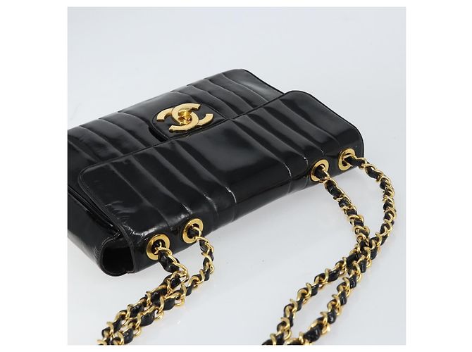 CHANEL Matelassé 30 Borsa a Spalla con Catena Smalto Nero Oro CC Auth 158839 D'oro - vista 6