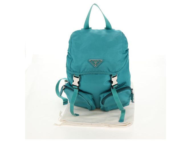 PRADA Backpack Nylon Turquoise Blue Silver Auth 157362V Silvery - view 12