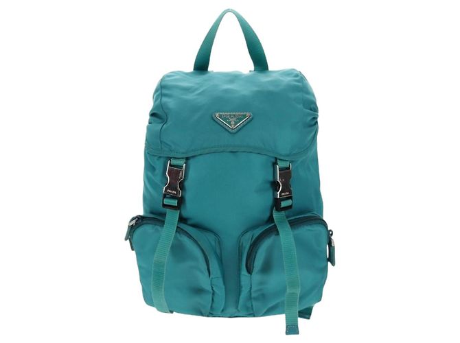 PRADA Backpack Nylon Turquoise Blue Silver Auth 157362V Silvery - view 13