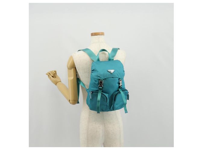 PRADA Backpack Nylon Turquoise Blue Silver Auth 157362V Silvery - view 29
